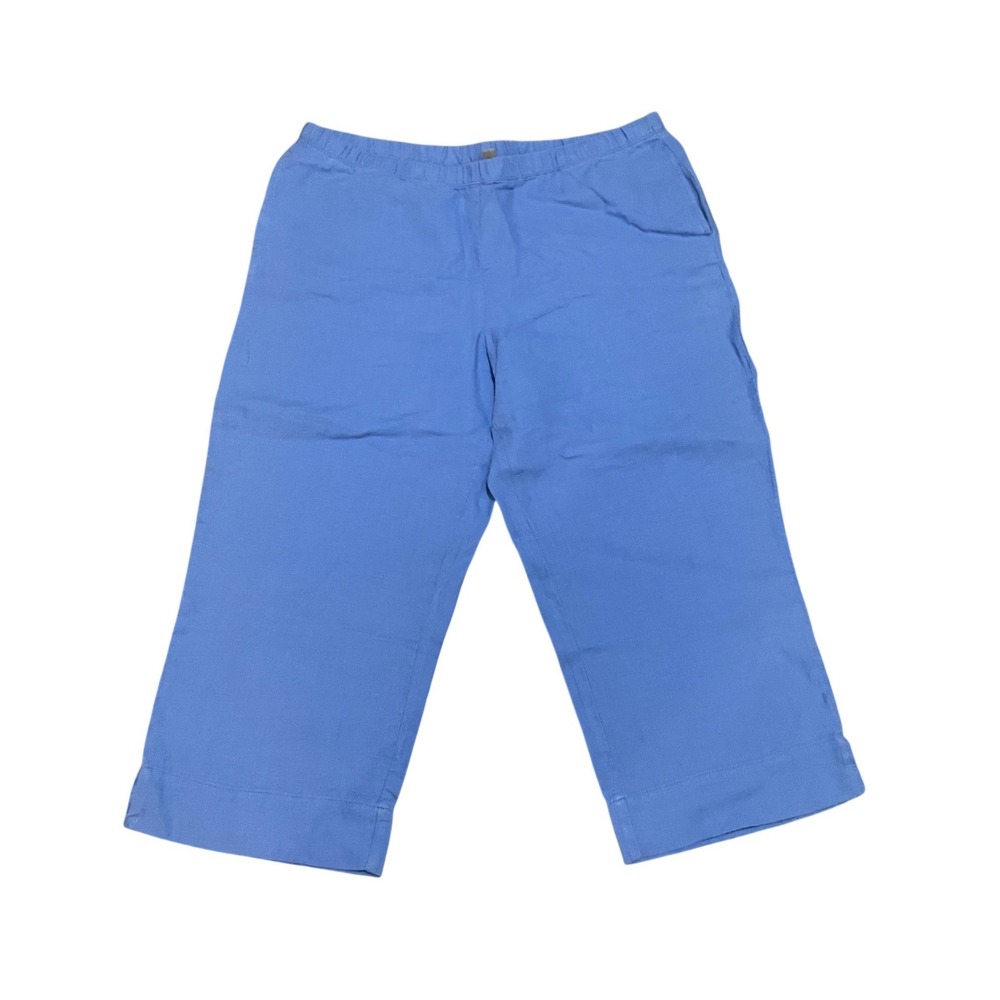 J.Jill Linen Crop Pants Rivermist Blue Large Petite Elastic Waist Pockets NWT